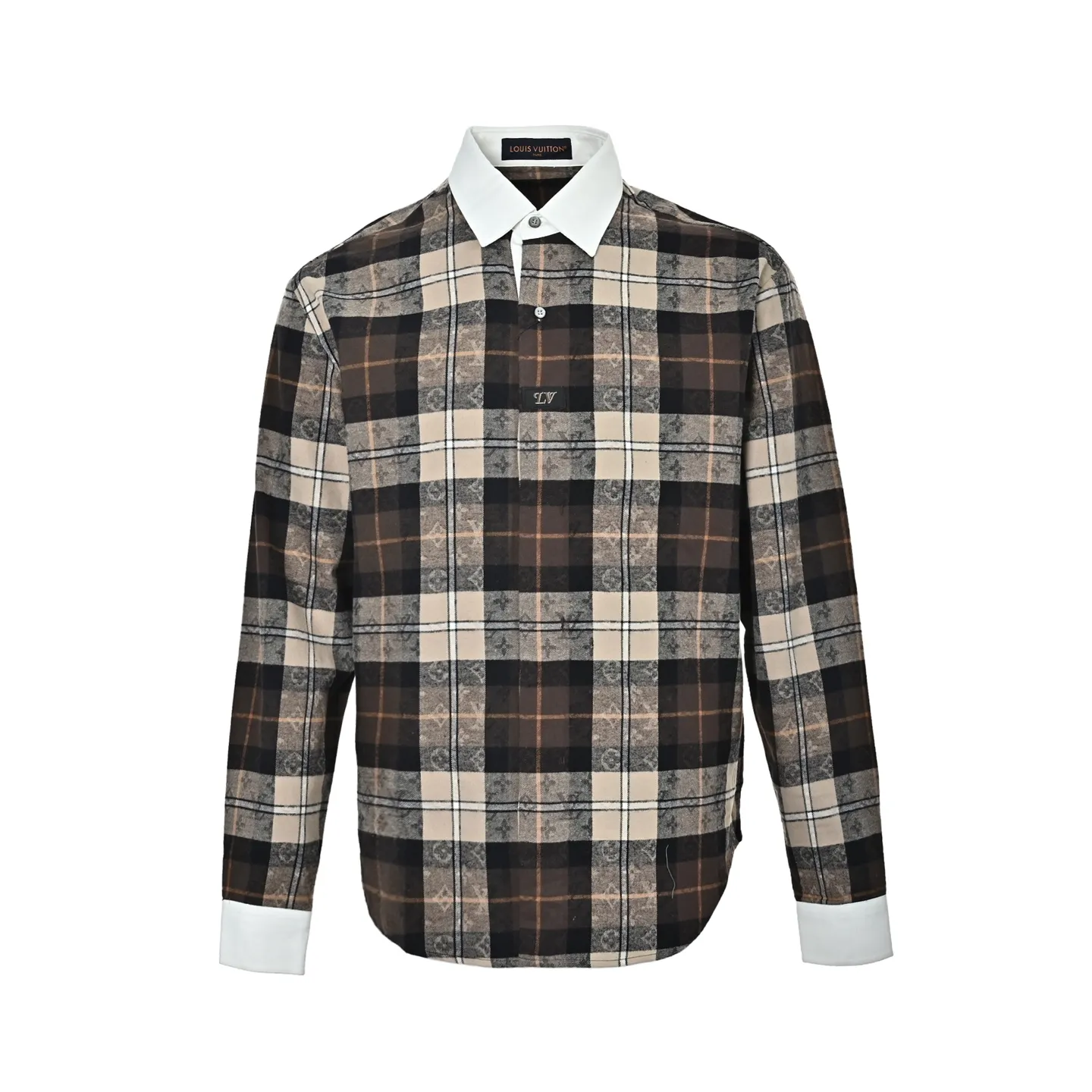 Louis Vuitton/Louis Vuitton plaid old flower jacquard white collar shirt